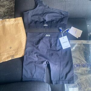 Off white biker shorts and crop top